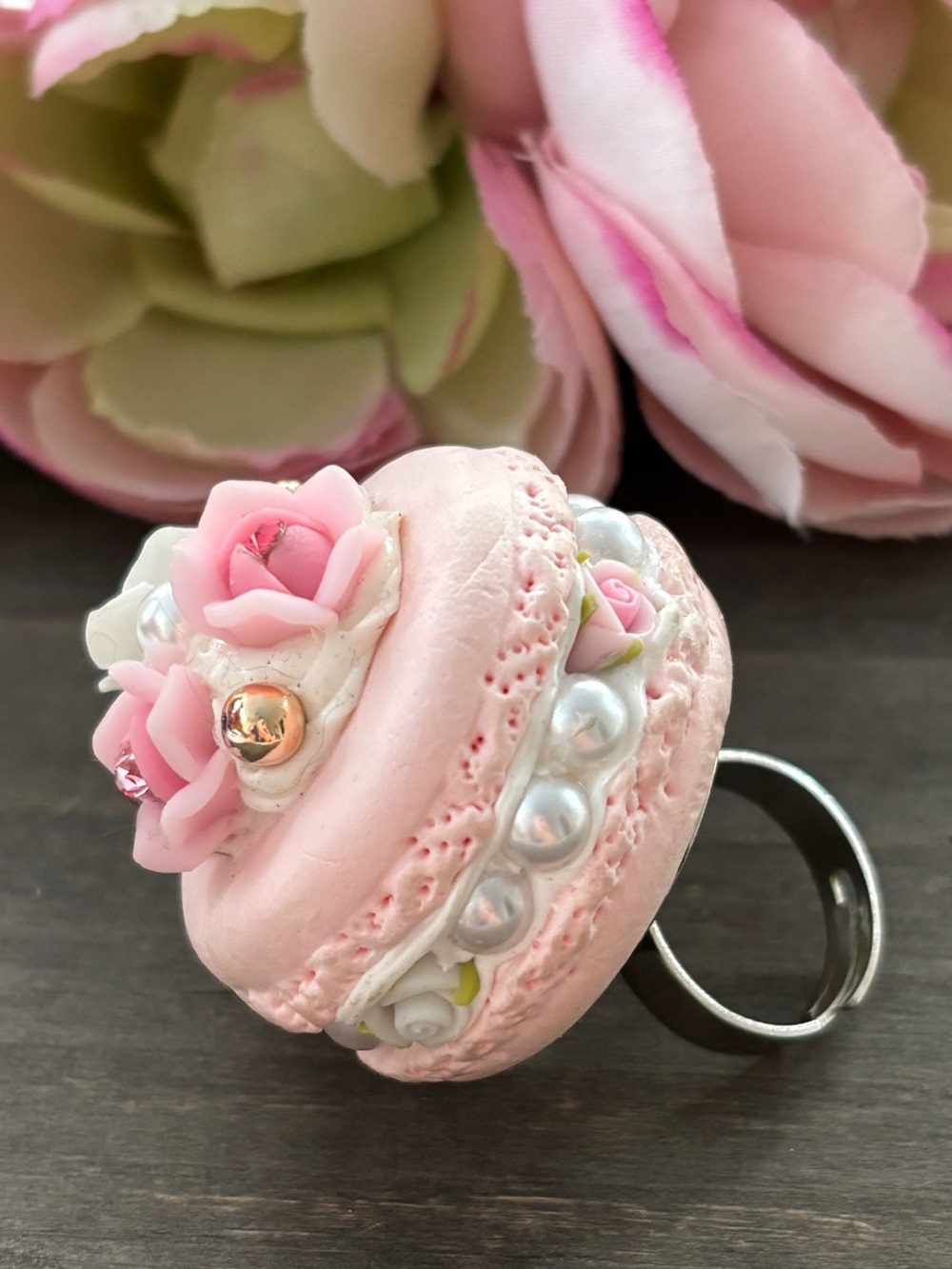 BB and B Pink Floral Macaron Adjustable Ring